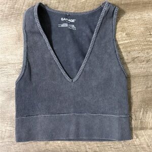 Garage Ribbed V-Neck Tank Top in Washed Black